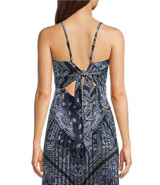 Skies Are Blue Bandana Print Square Neck Sleeveless Top