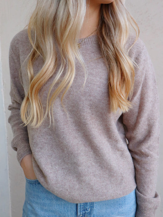 Elle Grey Sparkled Crew Neck Long Sleeve Sweater