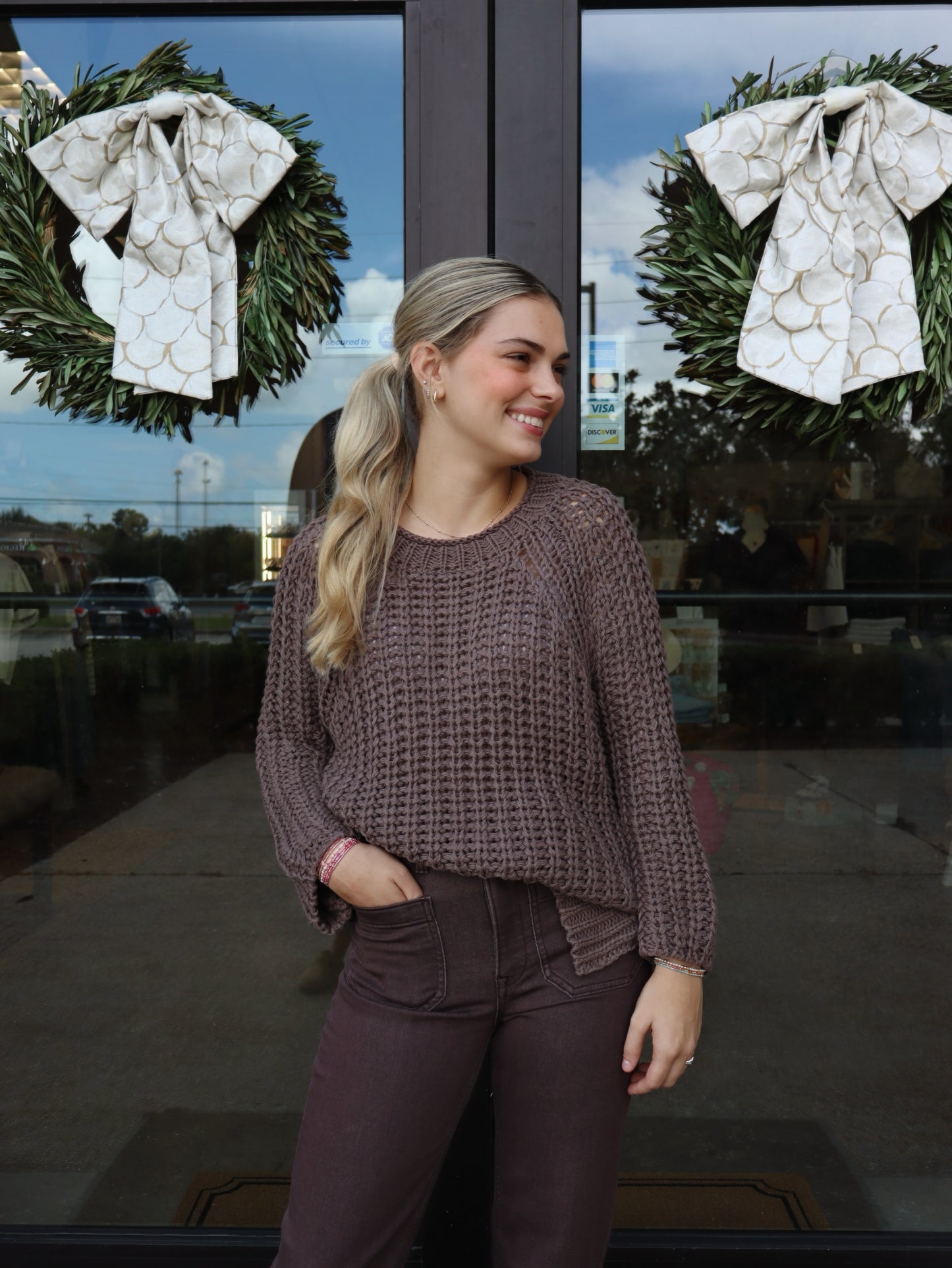 Wooden Ships Tara 3/4 Sleeve Chunky Crew Cotton Sweater- Dark Dusk