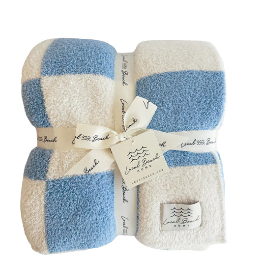 Local Beach Coastal Blue Checker Cozy Luxe Home Blanket