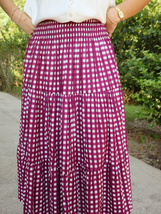 Lilbelle Lucy Midi Skirt | Gingham Plum