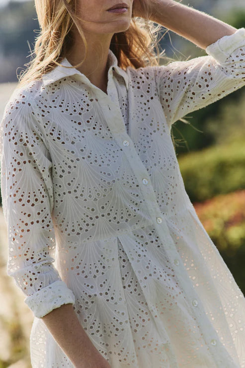 Hermoza Birdie Eyelet Long Dress In White Eyelet