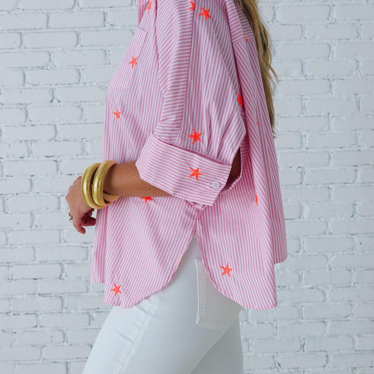 Caryn Lawn Abby Swing Star Top-Pink Stripe