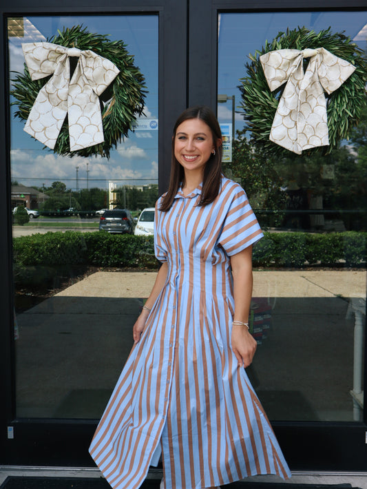 THML Striped Button Up Maxi Dress