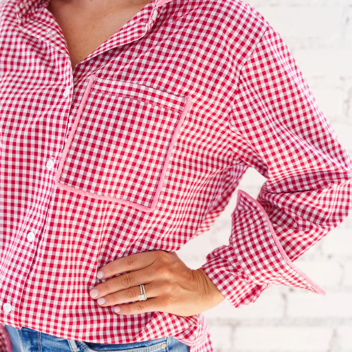 Caryn Lawn Fringe Lawn Top- Red