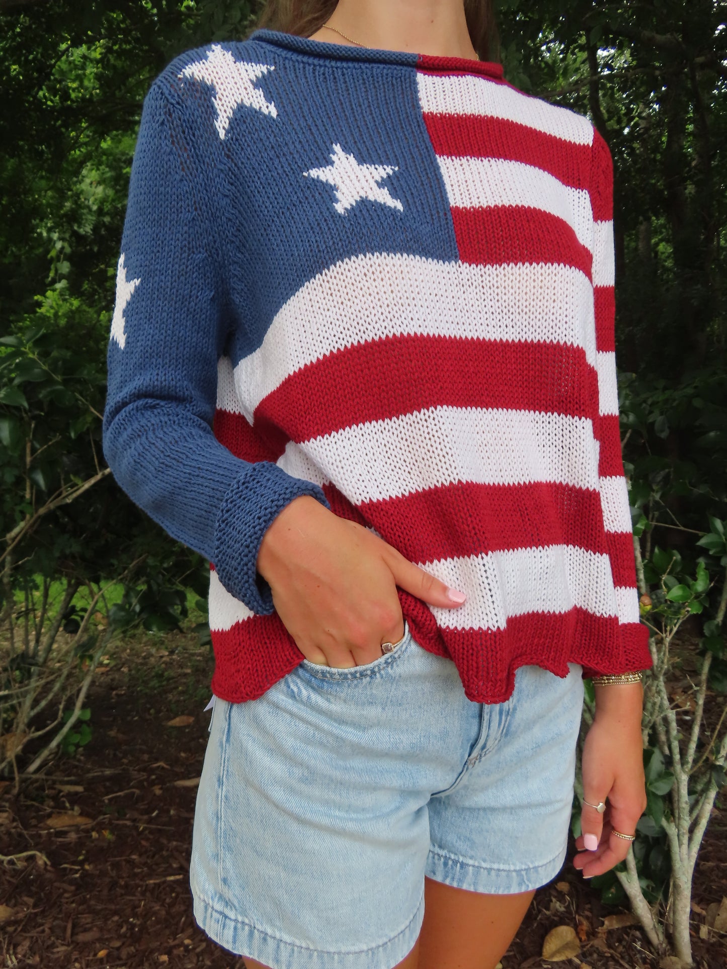 Wooden Ships Women's Flag Rollneck Cotton Sweater