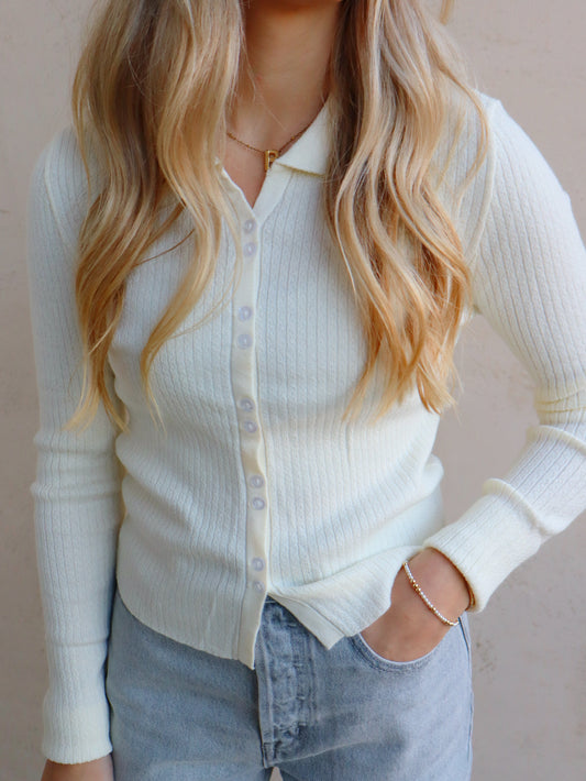 Elle Grey Ribbed Knit Button Down Cardigan