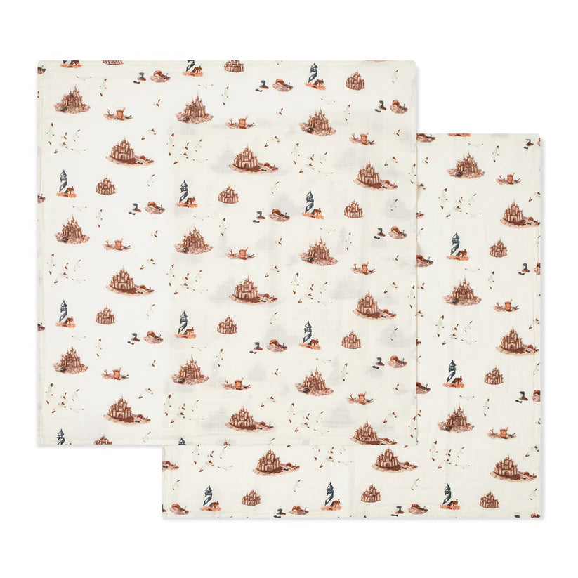 Milkbarn Sandcastle Organic Cotton Muslin Two-Piece Burp Cloth Set