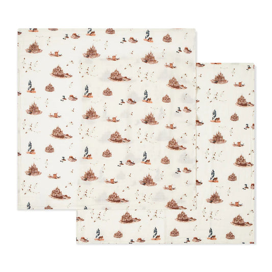 Milkbarn Sandcastle Organic Cotton Muslin Two-Piece Burp Cloth Set