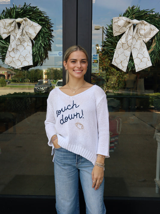 Wooden Ships Touchdown 3/4 Sleeve V Neck Cotton Sweater