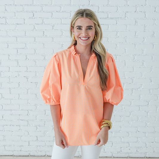 Caryn Lawn Anna Top-Gingham Orange