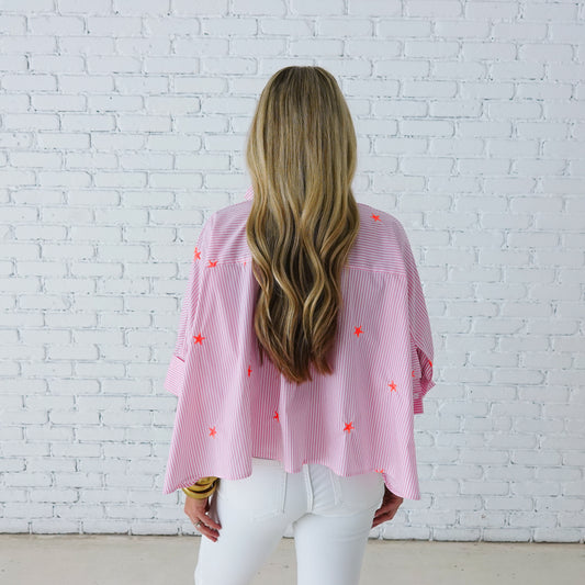 Caryn Lawn Abby Swing Star Top-Pink Stripe