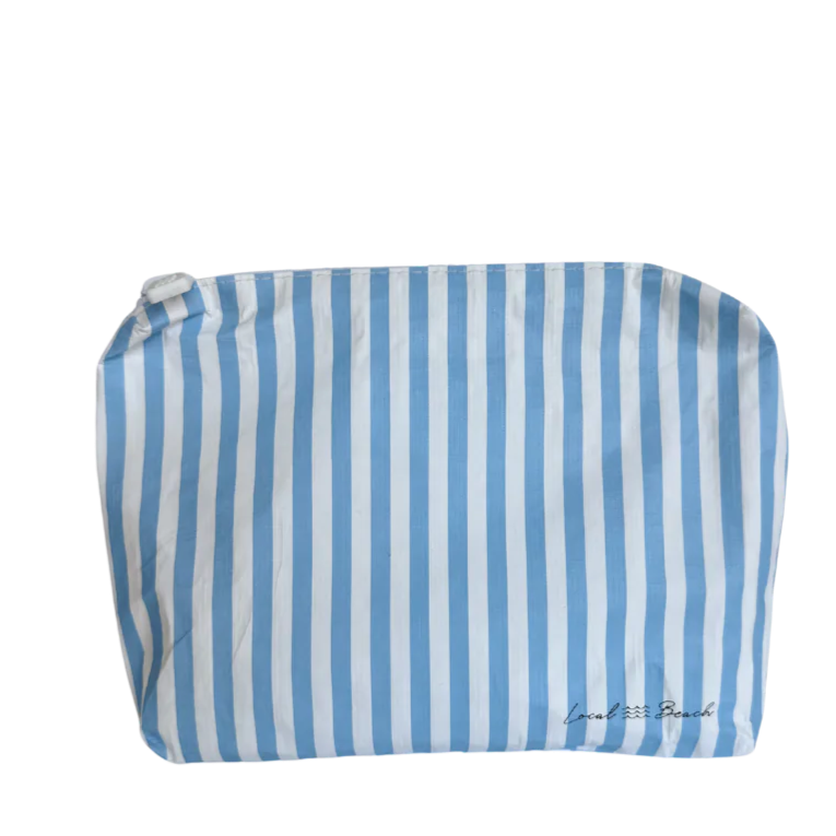 Local Beach Blue Stripe Water Resistant Pouch
