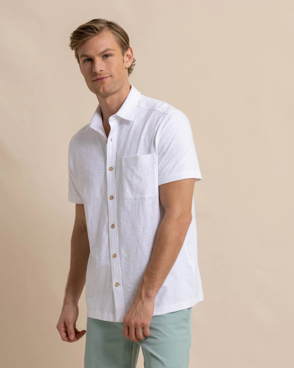 Southern Tide Men's Short Sleeve Beachcast Solid Knit Sportsshirt