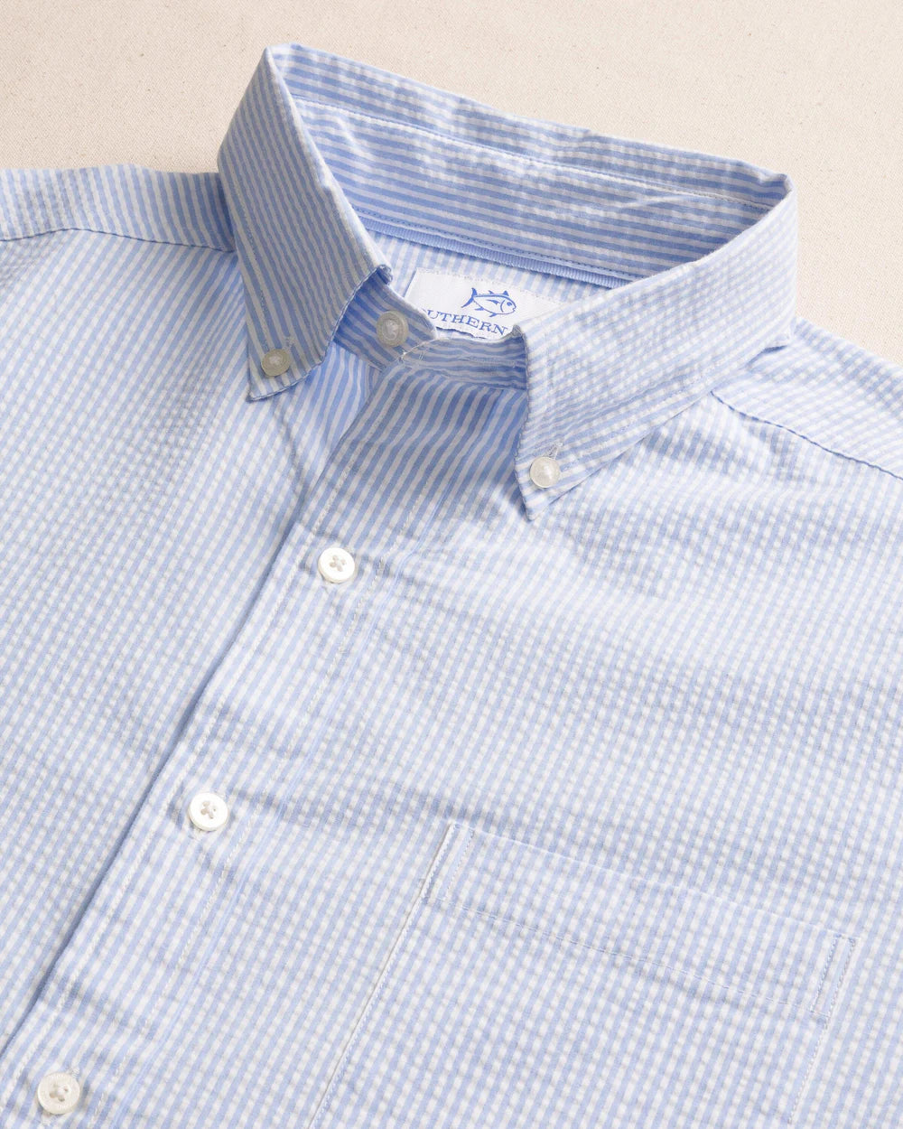 Southern Tide Men’s Short Sleeve Folly Field Stripe Seersucker Sportshirt