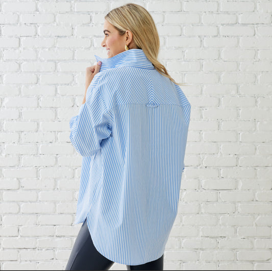 Caryn Lawn Stripe Sparkle Blue Stripe Top