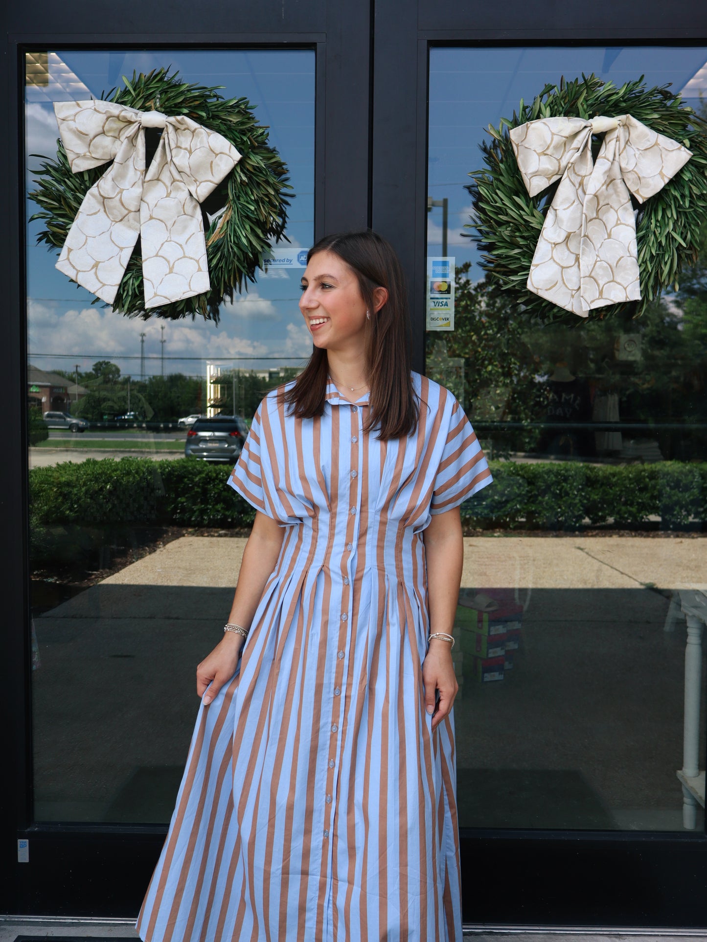 THML Striped Button Up Maxi Dress