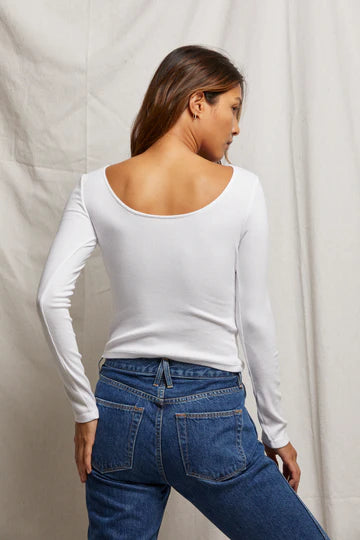 Perfectwhitetee Anya Ribbed Long Sleeve Scoop Neck Top