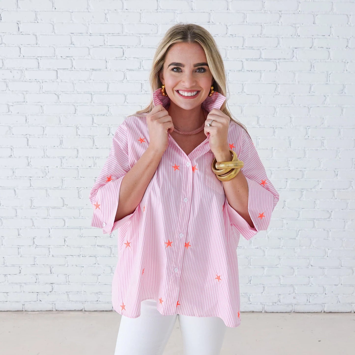 Caryn Lawn Abby Swing Star Top-Pink Stripe