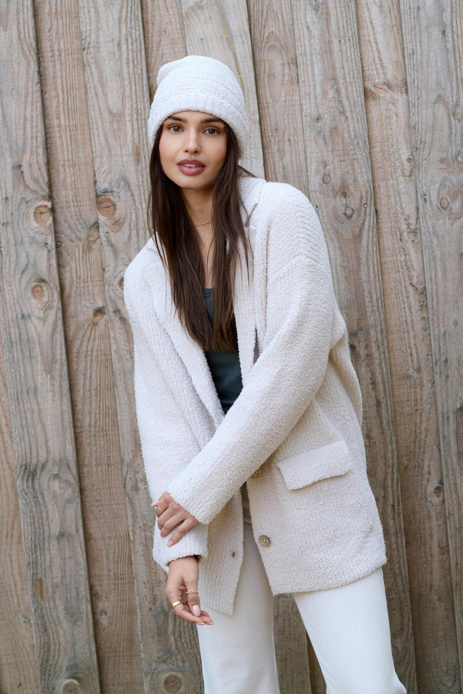 Barefoot Dreams CozyChic® Rib Oversized Notch Collar Blazer- Stone