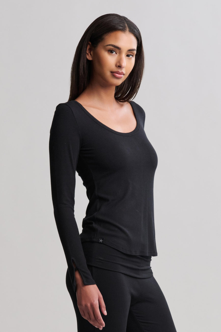 Barefoot Dreams Ultra Soft Rib Long Sleeve Tee- Black