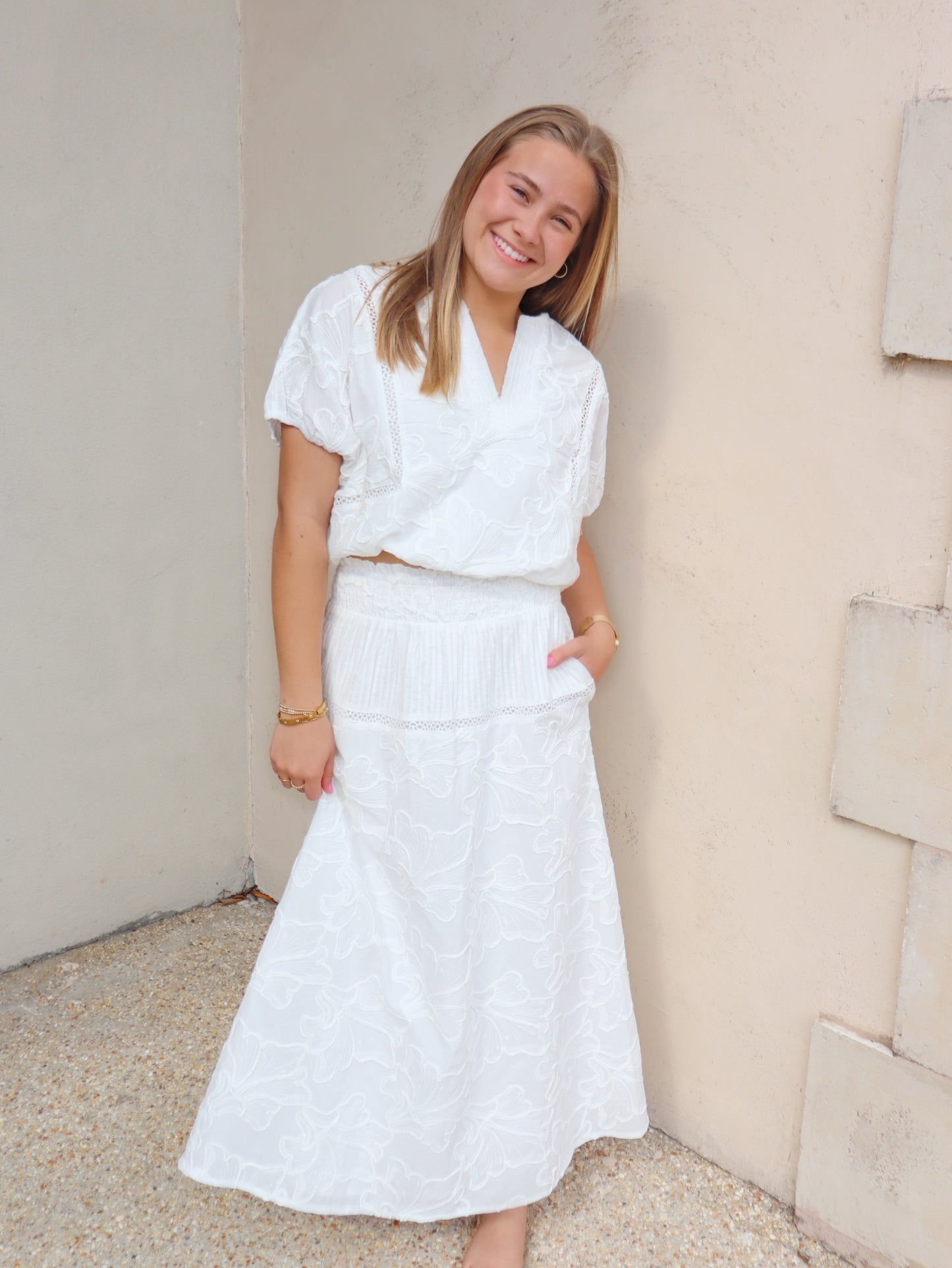 Strut And Bolt Floral Embroidery Cotton Lace Trim Skirt & Top Set