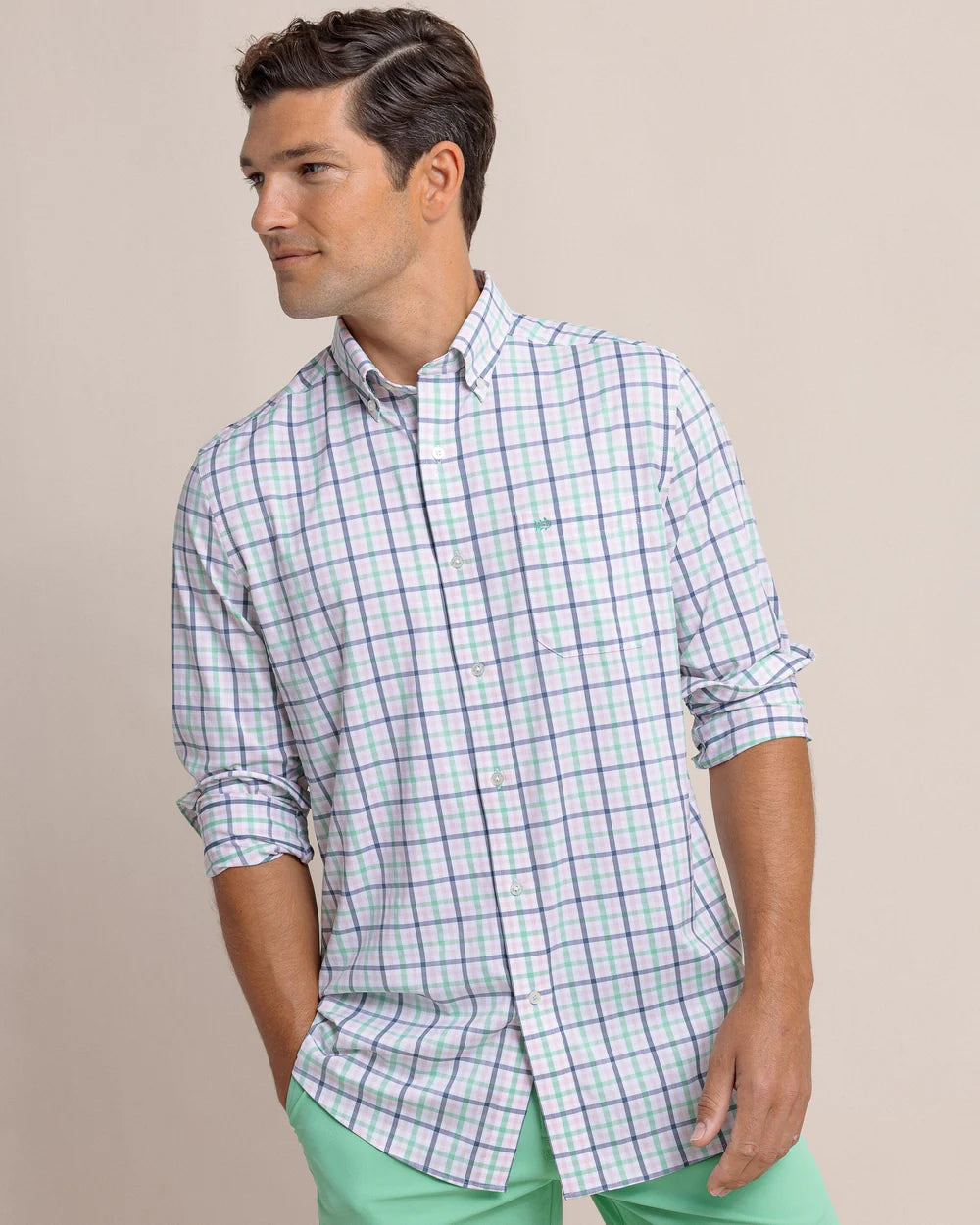 Southern Tide Intercoastal Glenmoor Plaid Long Sleeve Sport Shirt