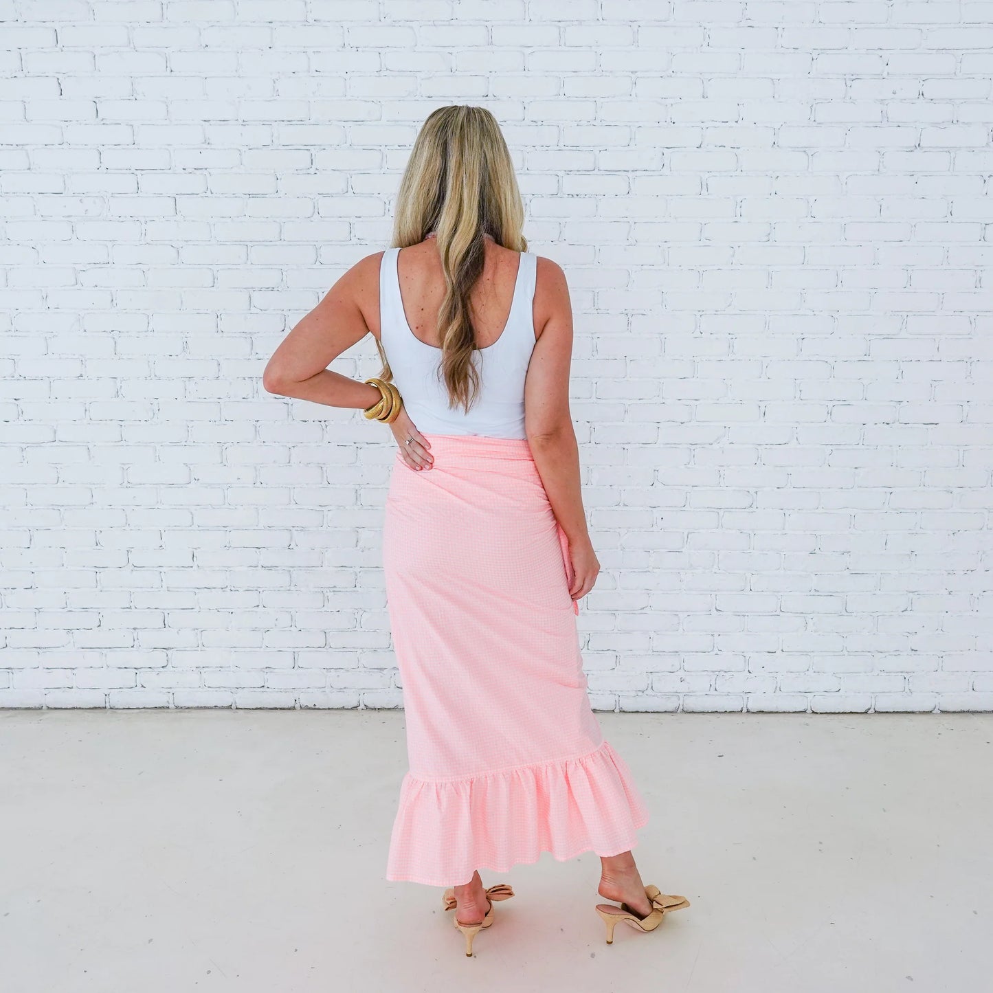 Caryn Lawn Whitney Wrap Skirt-Gingham Baby Pink