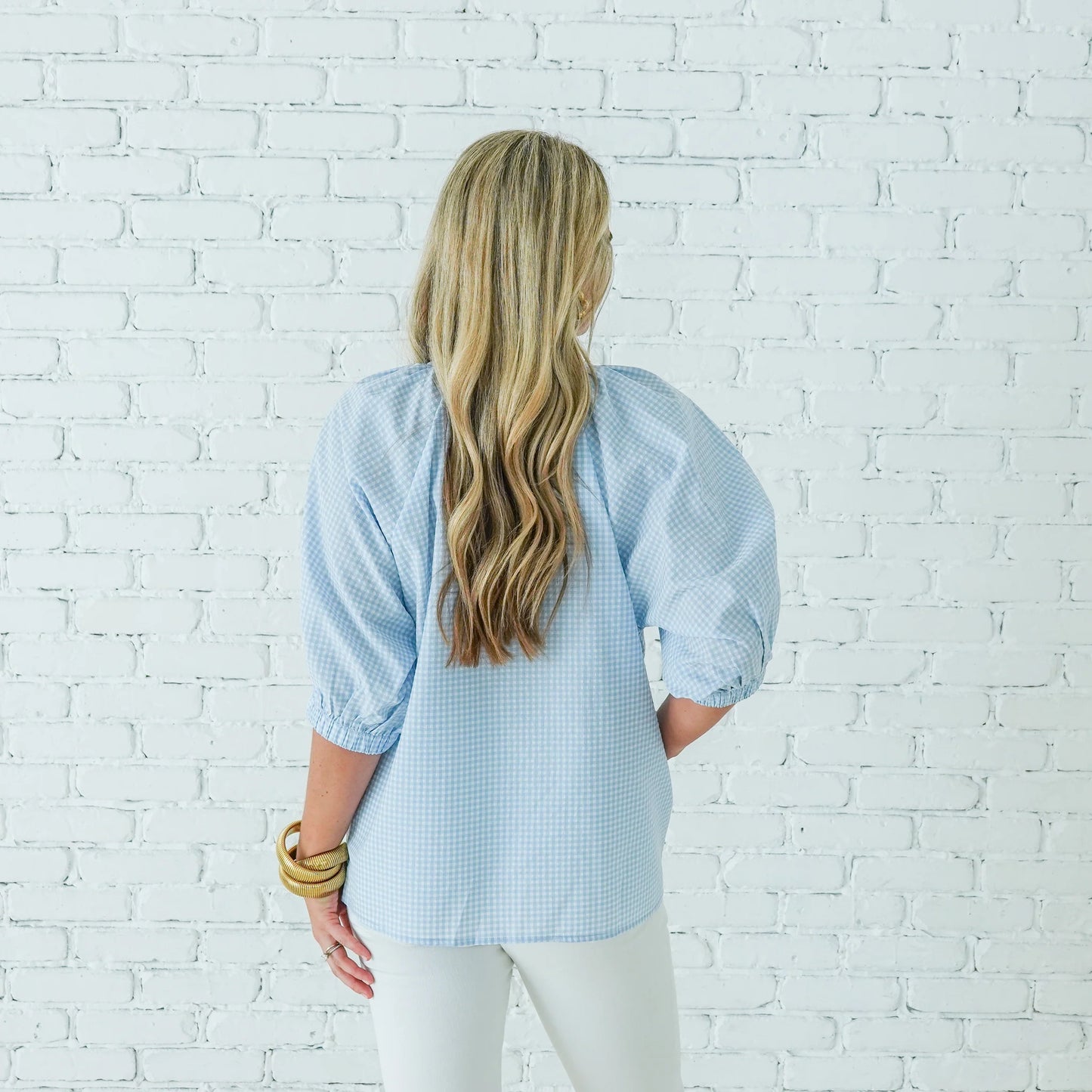 Caryn Lawn Betsy Top-Gingham Baby Blue