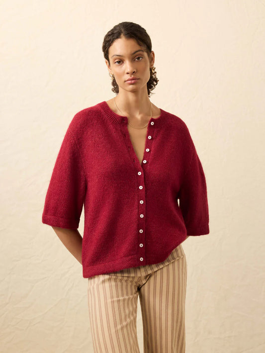 Faherty Women's Apres Alpaca Cardigan - Wine Rust