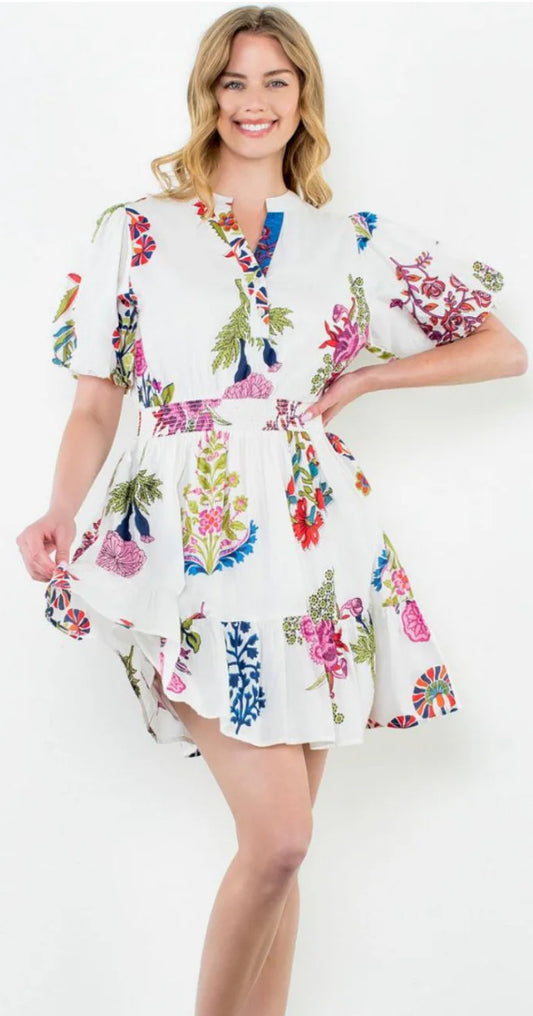 THML Puff Sleeve Spring Floral Dress