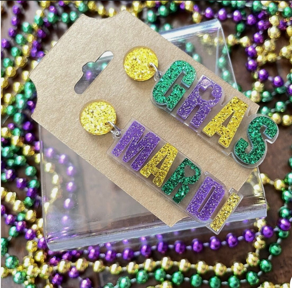 Mardi Gras Acrylic Earrings