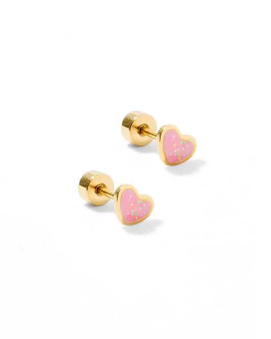 Linny Co Screwback Stud-Nora Heart Pink