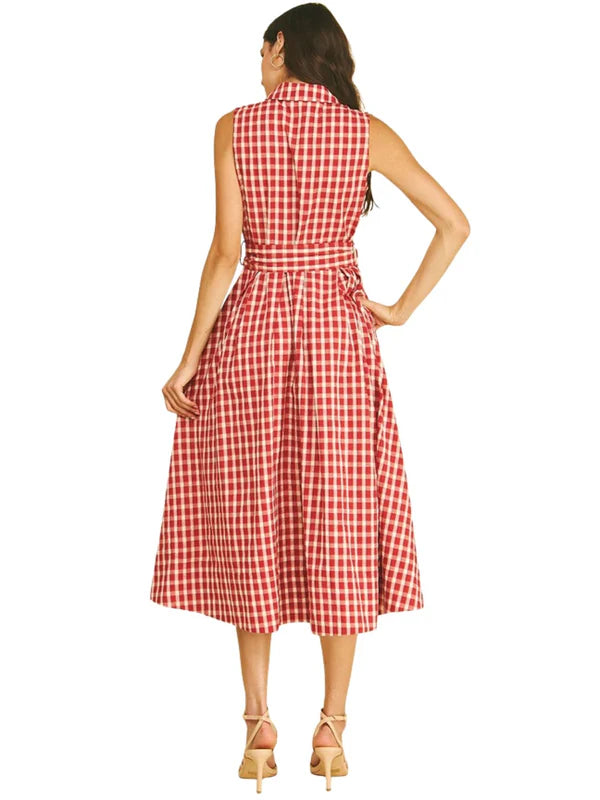 Pinch Women's Gingham Check Button Down Midi Dress