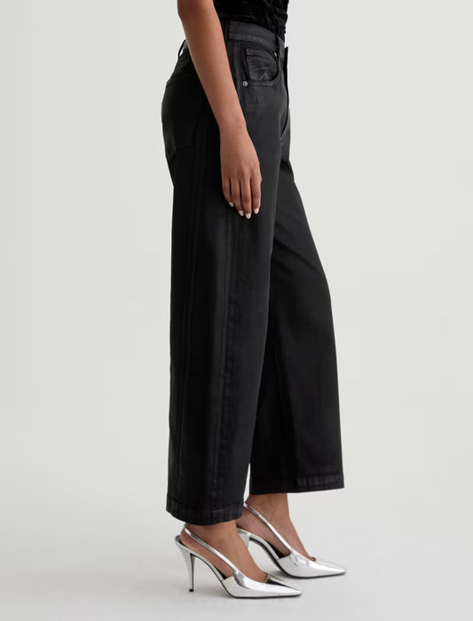 AG Women's Hattie Crop High-Rise Barrel- Leatherette Super Black