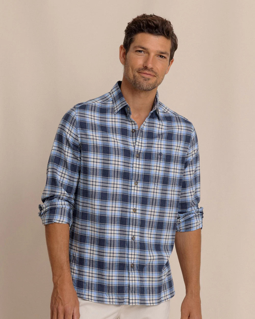 Southern Tide Men's Long Sleeve Ashborough Plaid Brushed Twill Heather Sportshirt