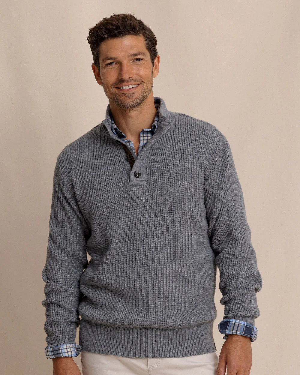Southern Tide Men's Long Sleeve Bass Creek Heather Quarter Button Sweater