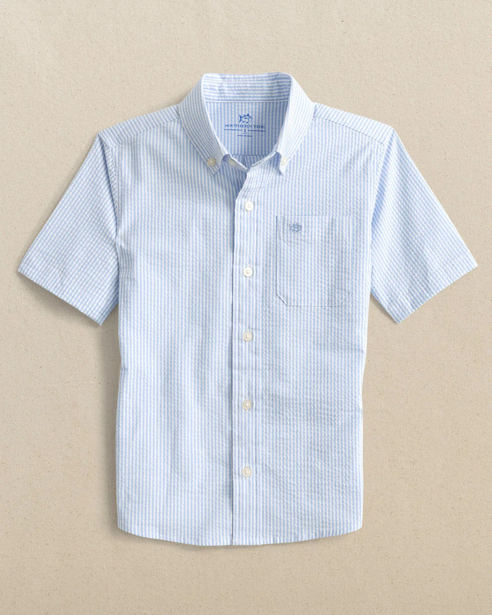Southern Tide Boys Folly Field Seersucker Short Sleeve Sport Shirt