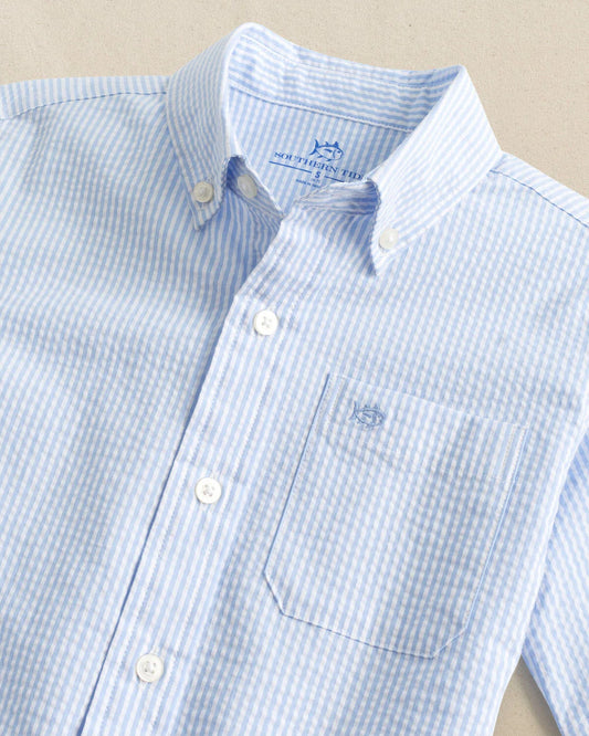 Southern Tide Boys Folly Field Seersucker Short Sleeve Sport Shirt