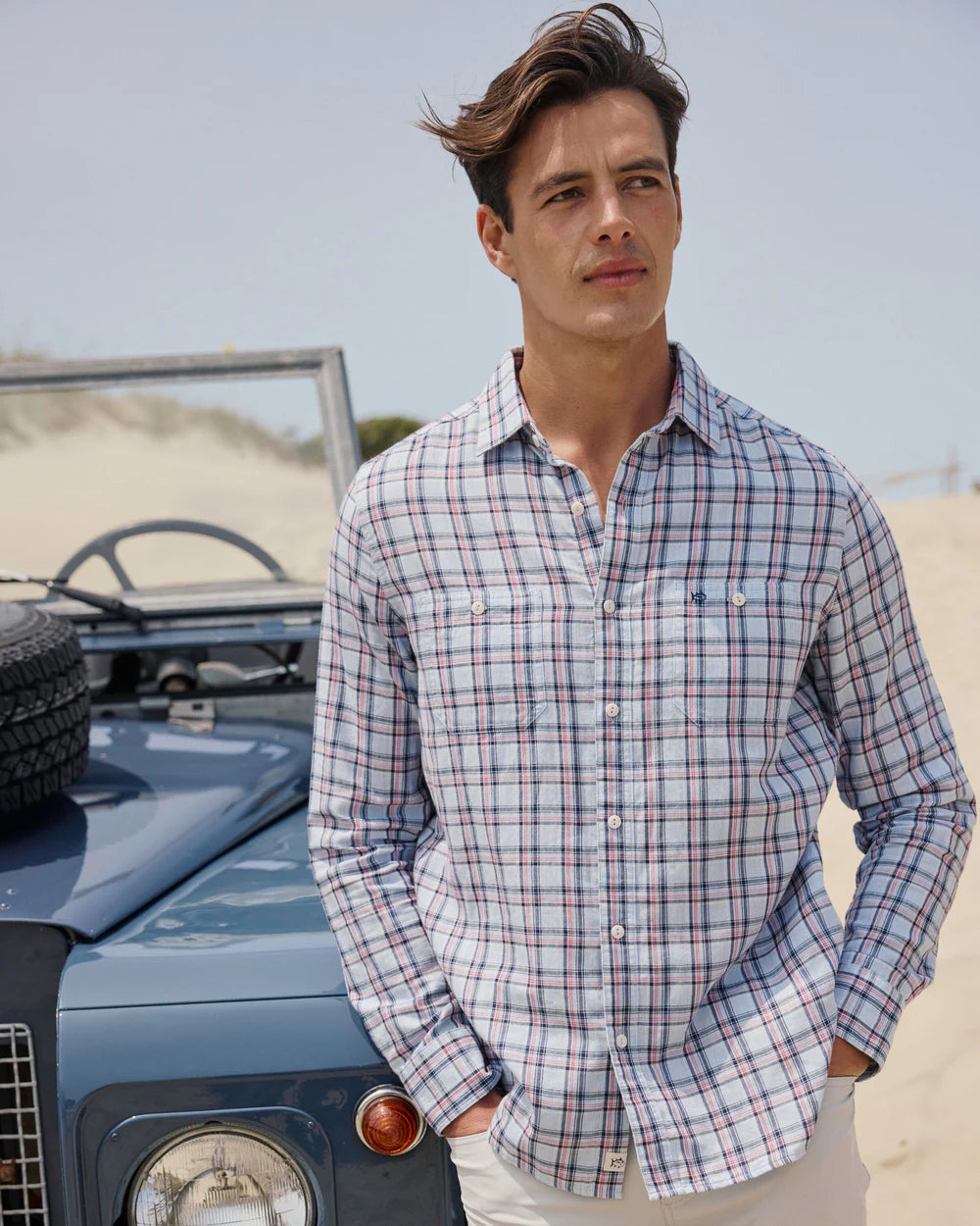 Southern Tide Men's Long Sleeve Benton Plaid Double Cloth Heather Sport-Shirt