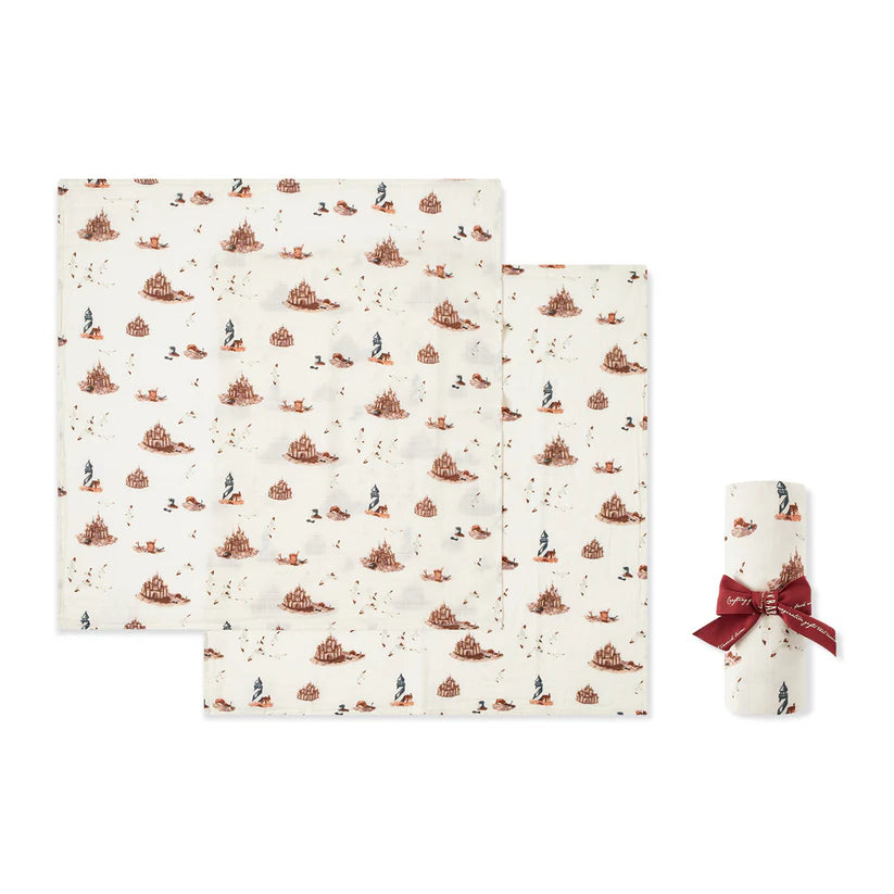 Milkbarn Sandcastle Organic Cotton Muslin Two-Piece Burp Cloth Set