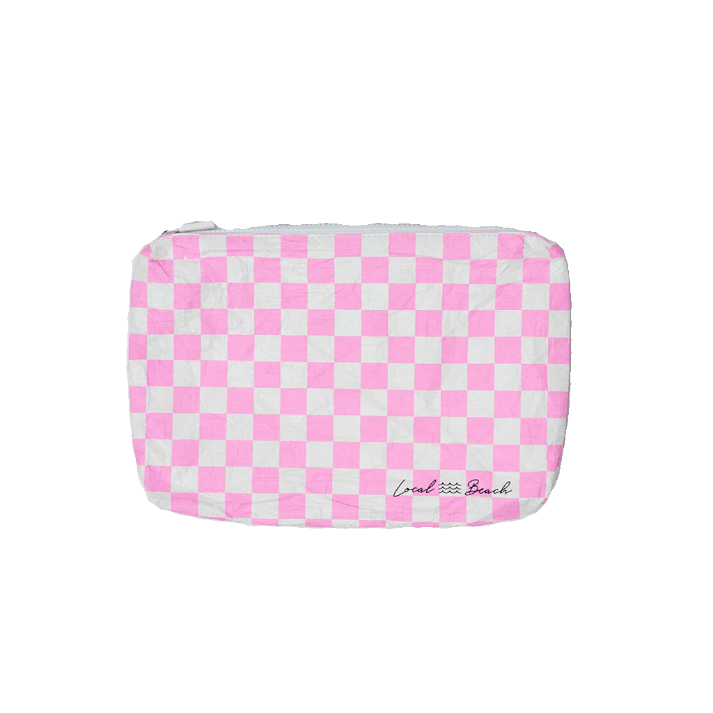 Local Beach Pink Checker Water Resistant Pouch