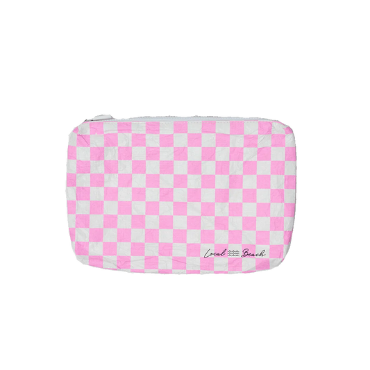 Local Beach Pink Checker Water Resistant Pouch