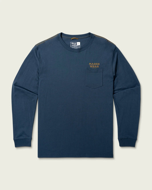 Marsh Wear Outfitter Long Sleeve Graphic Tee- Dark Denim