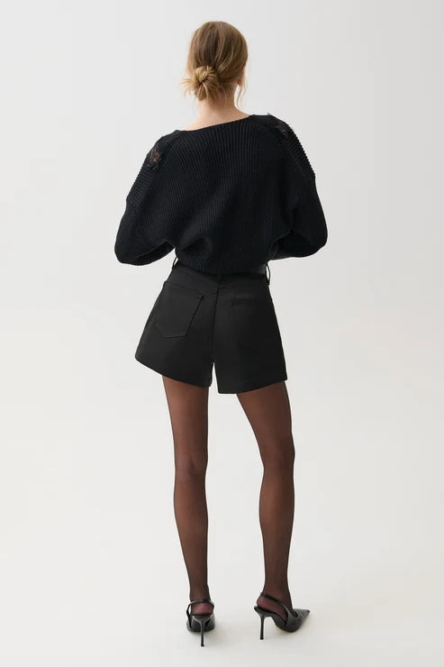 Pistola Saige High Rise A-Line Short - Black Sateen