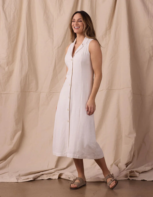 The Normal Brand Women's Leukos Linen-Blend Lapel Dress in Ivory