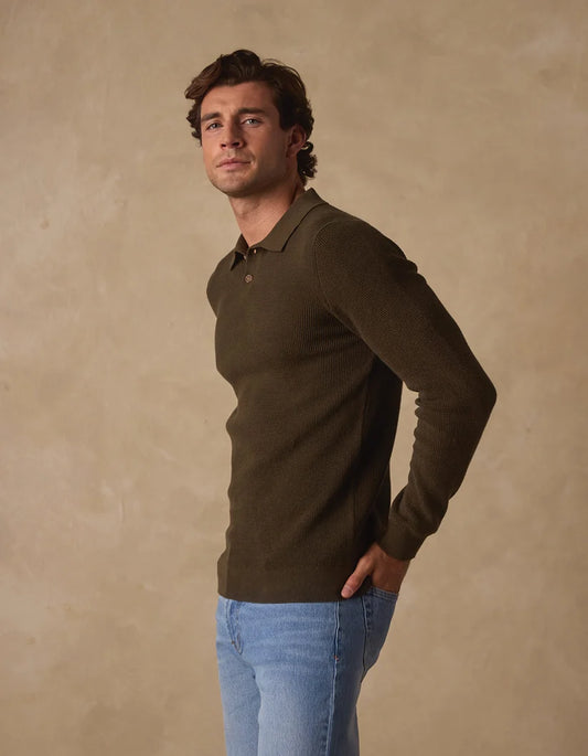 The Normal Brand Robles Knit Waffle Stitch Polo in Alpine