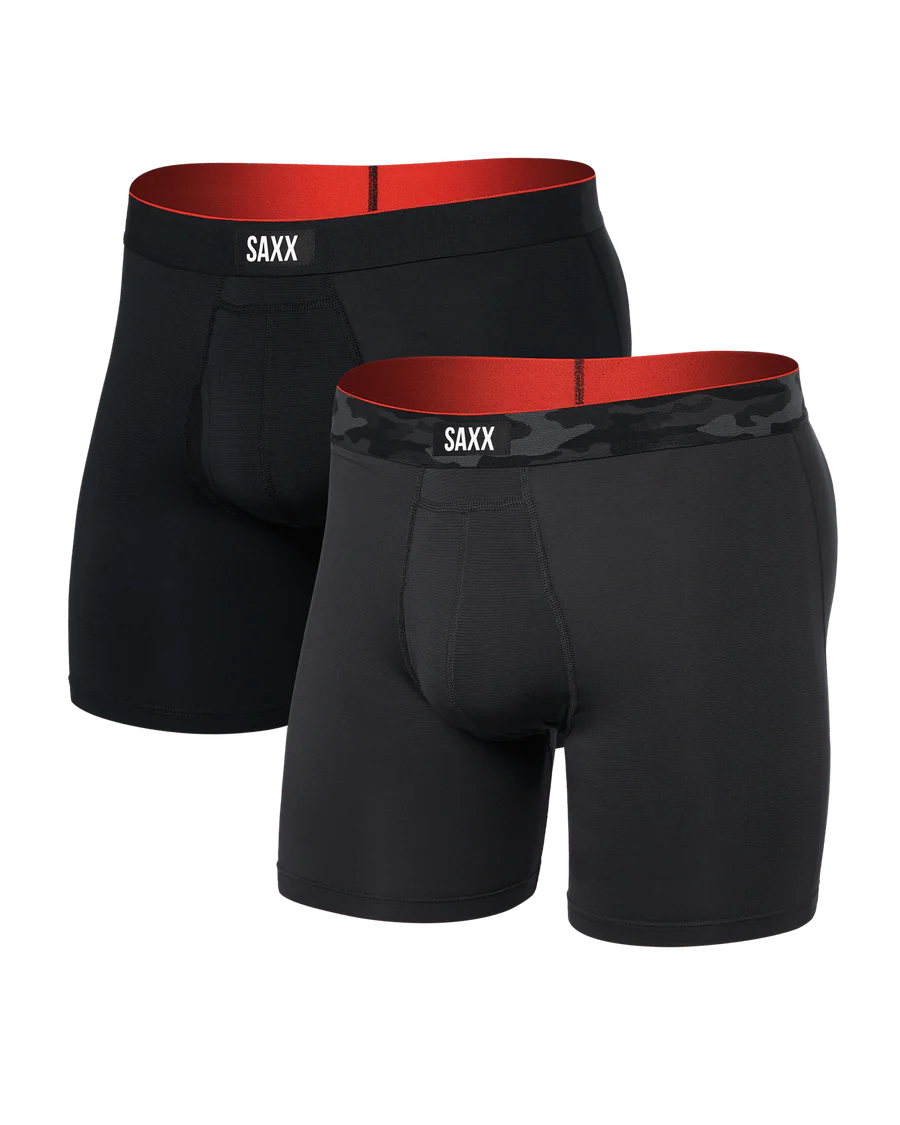 Saxx Multi-Sport Mesh (2 Pack) Multi-Sport Performance Boxer Brief 6"- Remote Camo/ Black