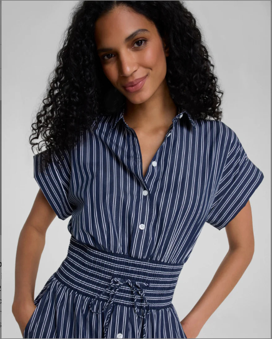 Spanx Poplin Smocked Mini Shirt Dress