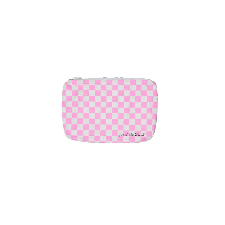 Local Beach Pink Checker Water Resistant Pouch